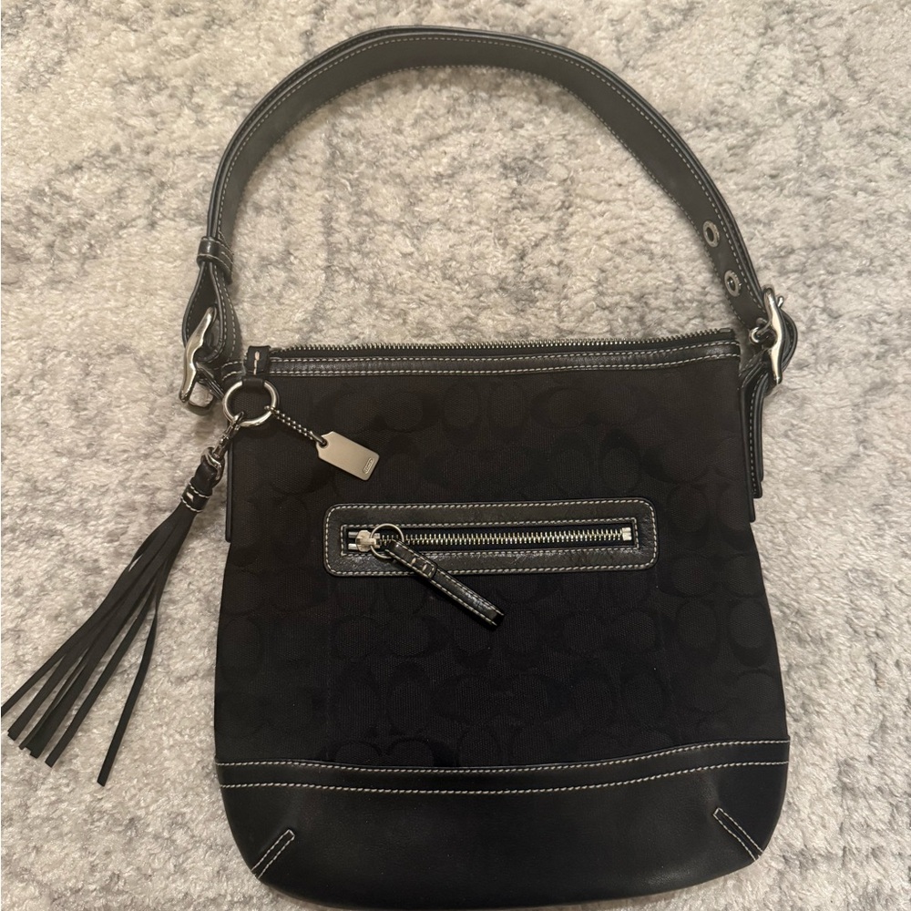 Coach Black Shoulder Bag with Tassel Accent